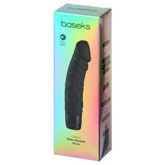 Baseks - realistický vibrátor v tvare penisu (čierny) - 19 cm