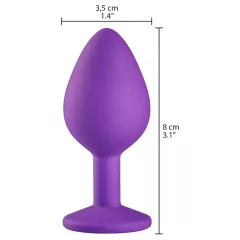   Baseks - silikónový análny kolík s krištáľovým kamienkom (fialový) - 8 cm