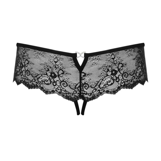 Obsessive - dámske otvorené tangá s kamienkami - čierne - L/XL