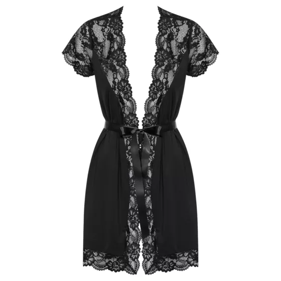 Obsessive - čipkový župan (čierny) - L/XL