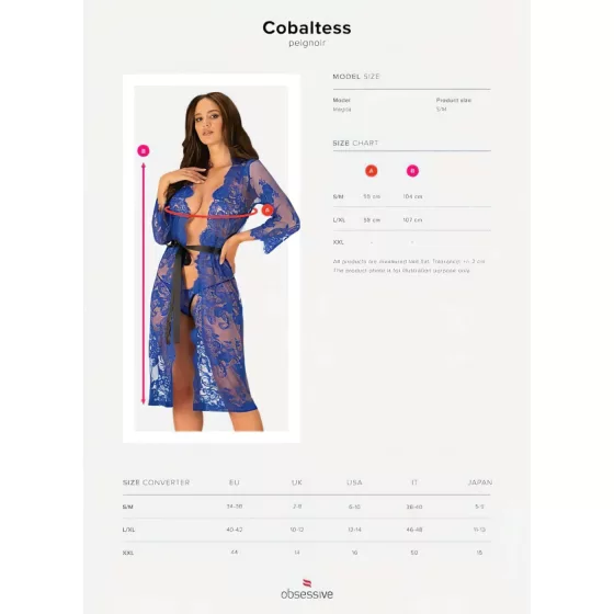 Obsessive Cobaltess - čipkovaný župan (modrý)