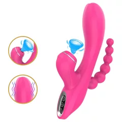   Erospace Sweet Play - vibrátor na bod G s análnou sondou a saním (ružový)
