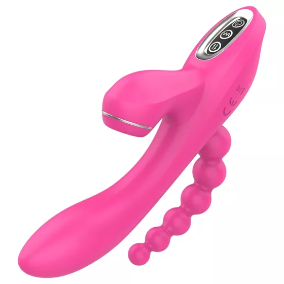 Erospace Sweet Play - vibrátor na bod G s análnou sondou a saním (ružový)