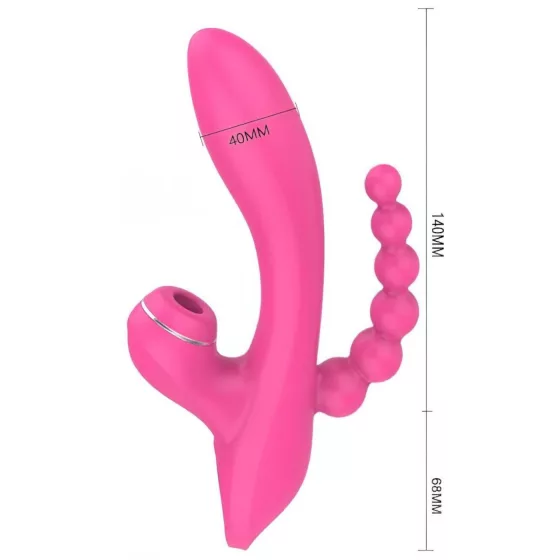 Erospace Sweet Play - vibrátor na bod G s análnou sondou a saním (ružový)