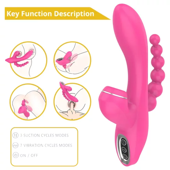 Erospace Sweet Play - vibrátor na bod G s análnou sondou a saním (ružový)