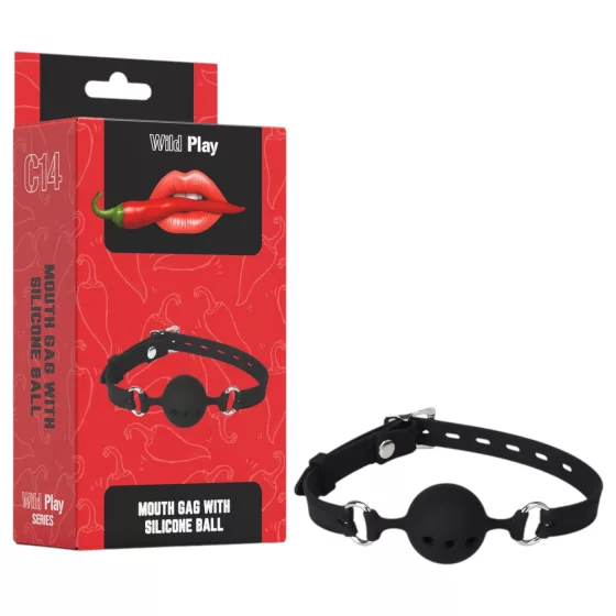 Erospace Wild Play - silikónová ústna zátka na BDSM hry (čierna)