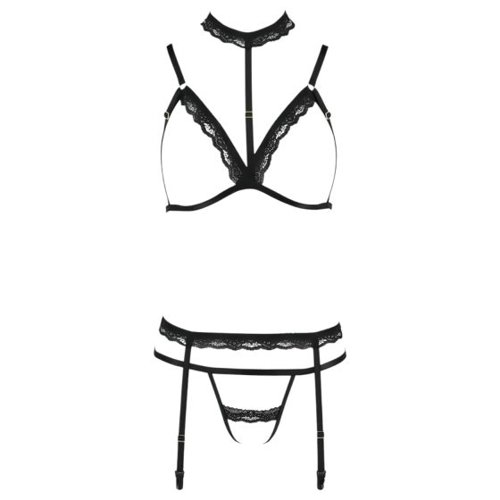 Vášeň Devil Shelly - čipkované body trio (čierne)