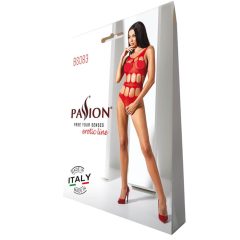 Passion BS083 - otvorený čipkovaný body - červený (S-L)