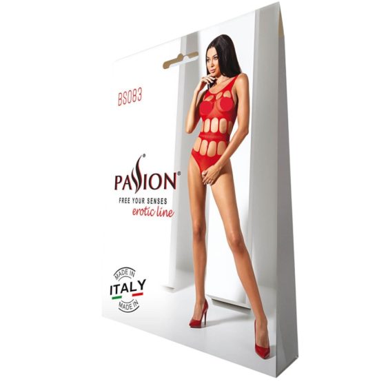 Passion BS083 - otvorený čipkovaný body - červený (S-L)