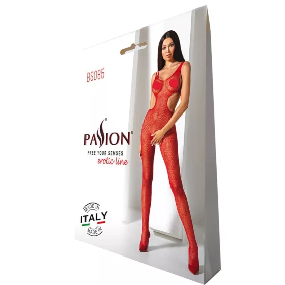 Passion - erotický overal s otvorom - mozaikový vzor červený S-L
