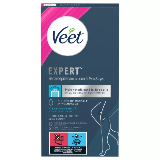 Veet Expert - voskové pásiky pripravené na použitie - na suchú pokožku (12 ks)