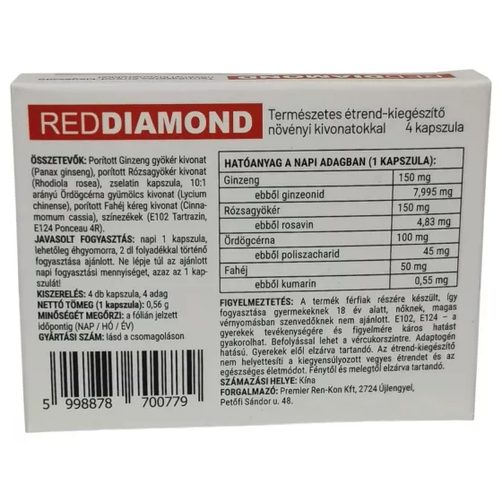 Red Diamond - doplnok stravy pre mužov - prírodný - 4 kapsuly