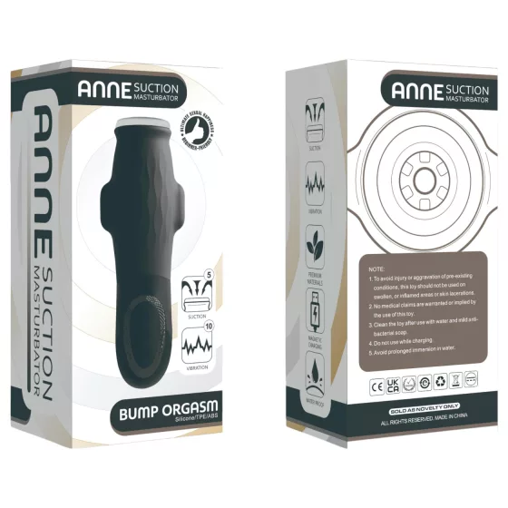 Lonely Anne - masturbátor s vibráciou a saním - čierny, akumulátorový