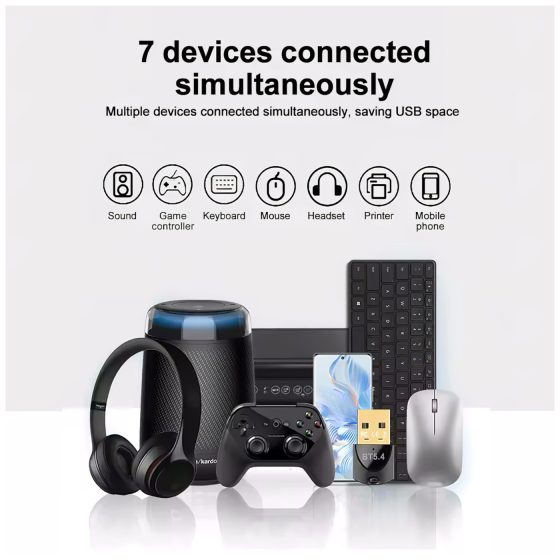 Bluetooth 5.4 USB adaptér pre 7 zariadení