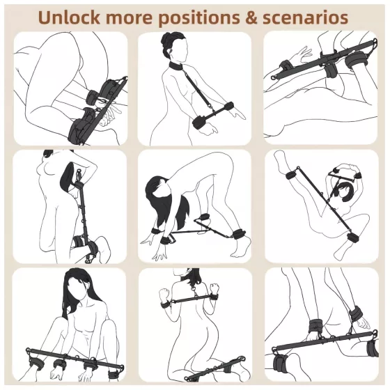 Lonely - nastaviteľná rozpieracia tyč a putá - čierna