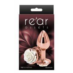   Rear Assets Rose - malé análne dildo s bielou ružou (rosegold)