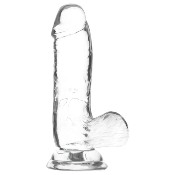 Addiction Crystal - prísavkové dildó s semenníkmi (priehľadné) - 15cm