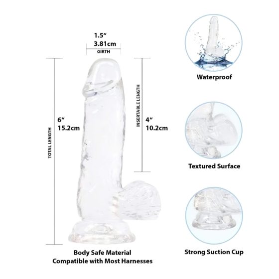 Addiction Crystal - prísavkové dildó s semenníkmi (priehľadné) - 15cm