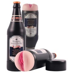   Osamelá - realistická umelá vagína v pivovej fľaši (naturálna-čierna)