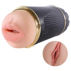 Osamelý: ústa a vagína masturbátor (prírodný-čierny)