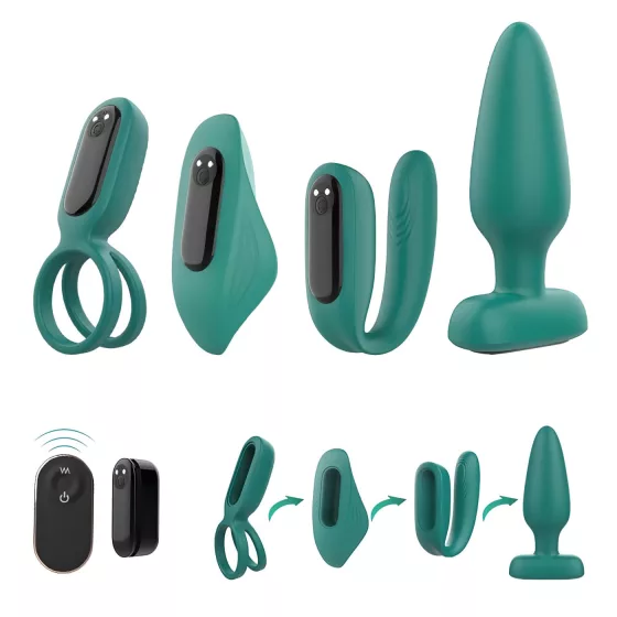 Sex HD - akumulátorová, diaľkovo ovládaná, 4-dielna sada vibrátorov (zelená)