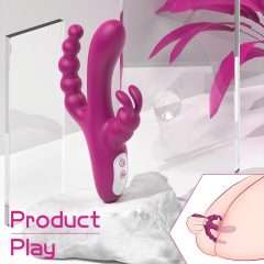   Sex HD Joker - nabíjateľný, vodotesný trojramenný vibrátor (fialový)