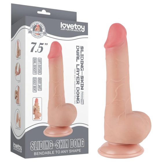 Lovetoy Sliding-Skin - dvojvrstvové dildo s semenníkmi - 20 cm (prírodný)