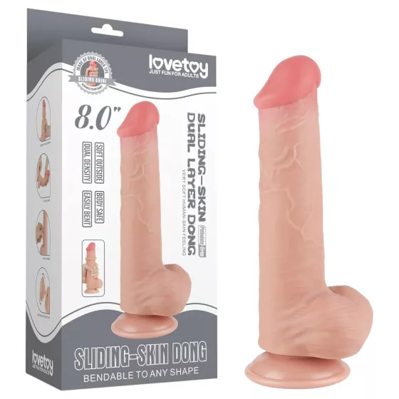 Lovetoy - realistický dvojvrstvový dildo s semenníkmi - 20,8 cm - naturálny
