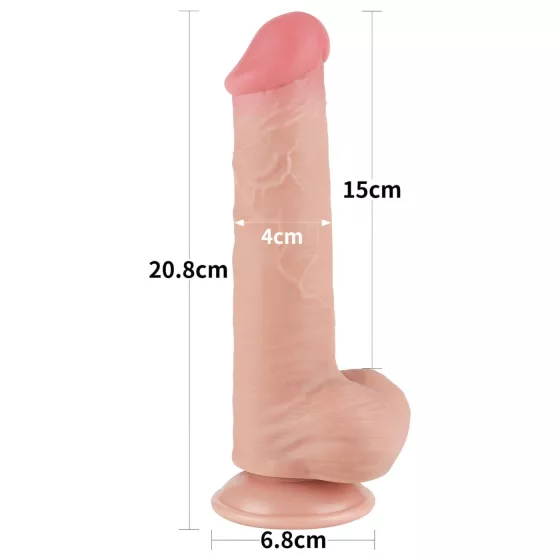 Lovetoy - realistický dvojvrstvový dildo s semenníkmi - 20,8 cm - naturálny