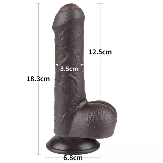 Lovetoy - realistický dildo s pohyblivou kožou a semenníkmi - 18,3 cm - hnedé