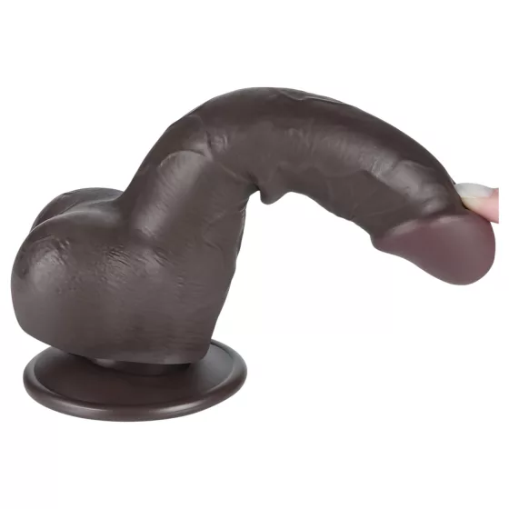 Lovetoy - realistický dvojvrstvový dildo s semenníkmi - 19,5 cm - hnedý