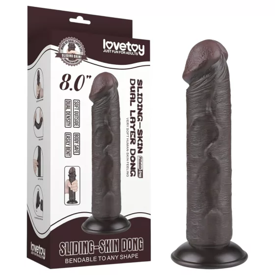 Lovetoy - realistický dvojvrstvový dildo s prísavkou - 20 cm - hnedý