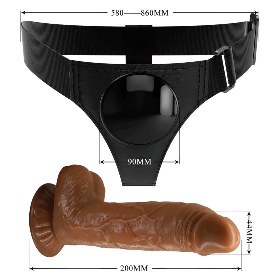 Pretty Love Popruh - univerzálny s dildom - 17 cm (čierny)