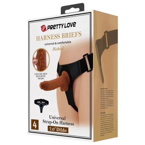 Pretty Love - postroj na dildá - univerzálny s dildom 17 cm - čierny