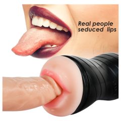   Vibeconnect - realistický masturbátor úst a kundičky (prírodná čierna)