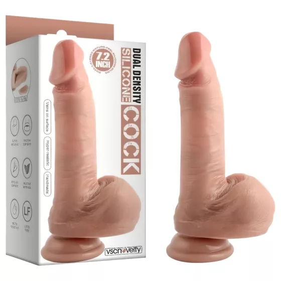Dual Density - realistický dildo s prísavkou a semenníkmi - 18 cm - telová farba