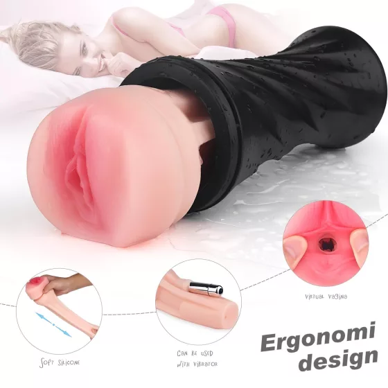 Sex HD Marcus - realistická umelá vagína v puzdre - čierna/prírodná