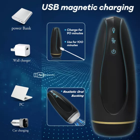 Sex HD Hawk - masturbátor s vibráciou a saním - čierny/biely - dobíjací