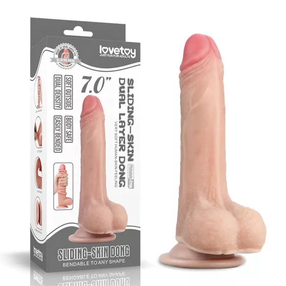 Lovetoy - dvojvrstvové dildo - realistické prevedenie - 18 cm - telová farba