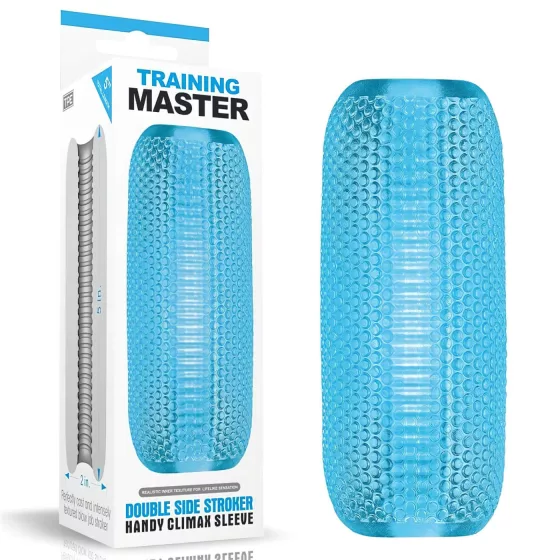 Lovetoy Training Master - obojstranný vrúbkovaný masturbátor (modrý)