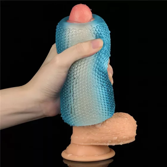 Lovetoy Training Master - obojstranný vrúbkovaný masturbátor (modrý)
