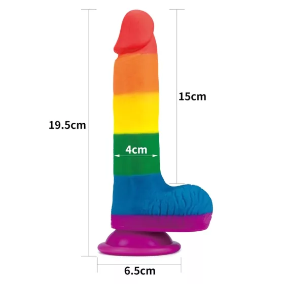 Lovetoy Prider - realistické dildó s semenníkmi - 20 cm - dúhové