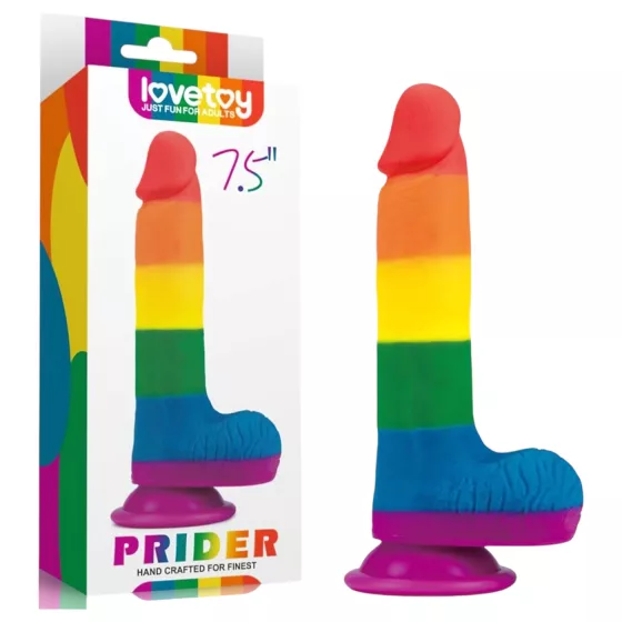 Lovetoy Prider - realistické dildó s semenníkmi - 20 cm - dúhové