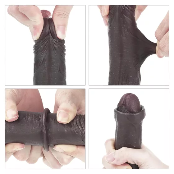 Lovetoy - dvojvrstvové dildo - realistické prevedenie - 18 cm - hnedá