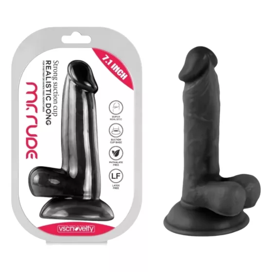 Mr. Rude - realistický dildo s prísavkou a semenníkmi - 17 cm - čierny