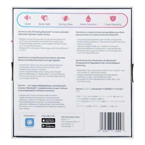 LOVENSE Gemini - vibračné klipsy na bradavky - smart ovládanie - ružové