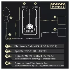   DG-LAB - rozbočovač elektród z 2,5 mm zásuvky na 2 mm (čierny)