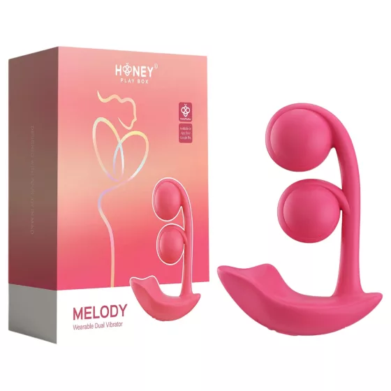 Honey Play Box Melody - vibrátor s perlami a stimulátorom klitorisu - červený
