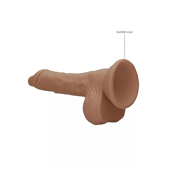 RealRock - realistický dildó s semenníkmi - 17 cm - tmavý odtieň