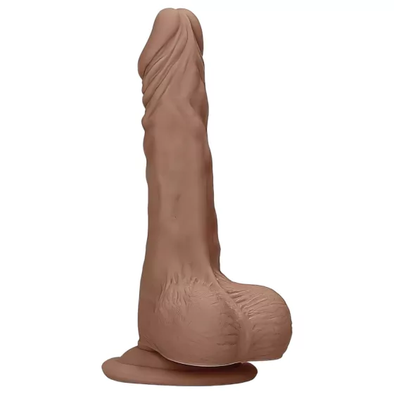 RealRock - realistický dildó s semenníkmi - 17 cm - tmavý odtieň